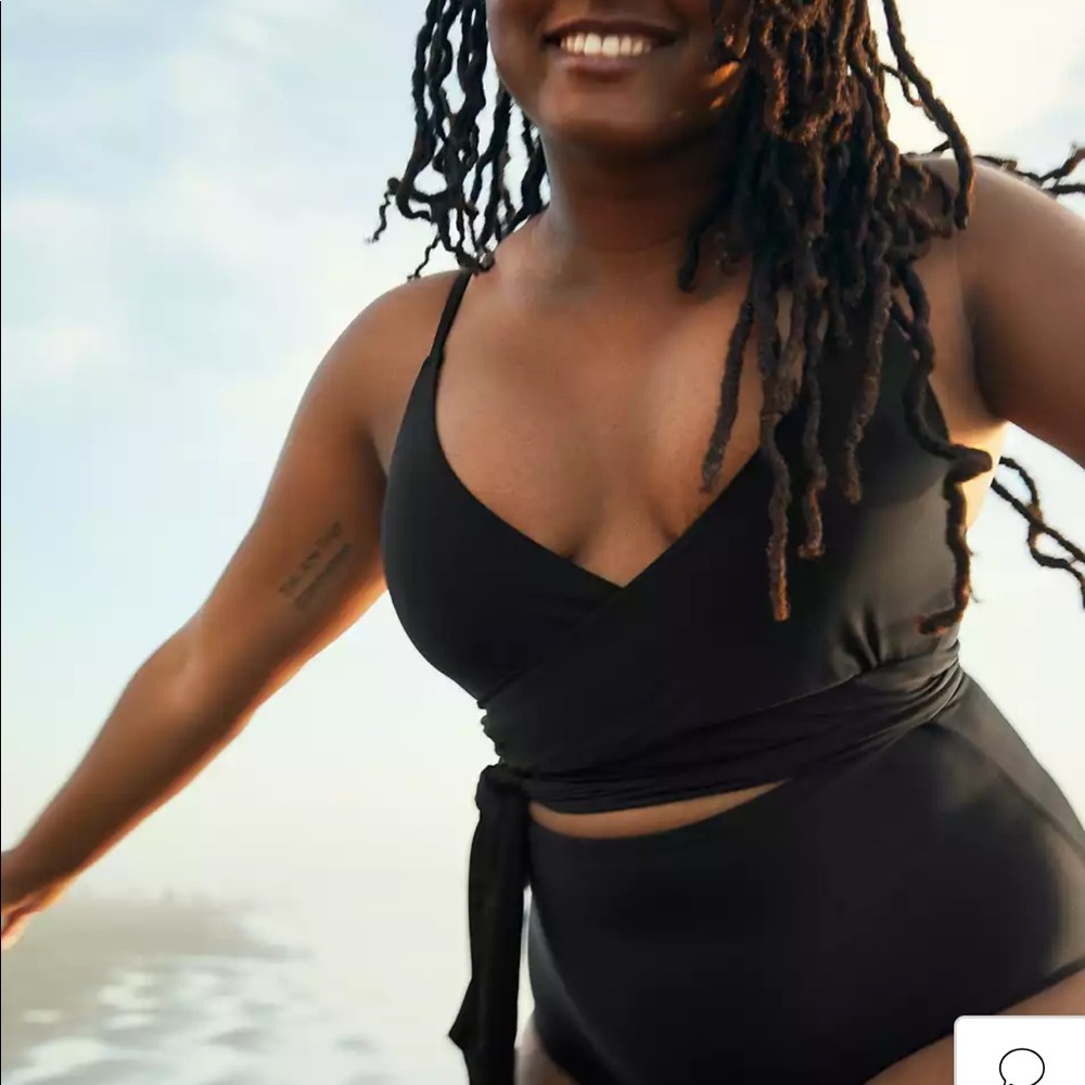 aerie Black Wrap One-Piece Swimsuit